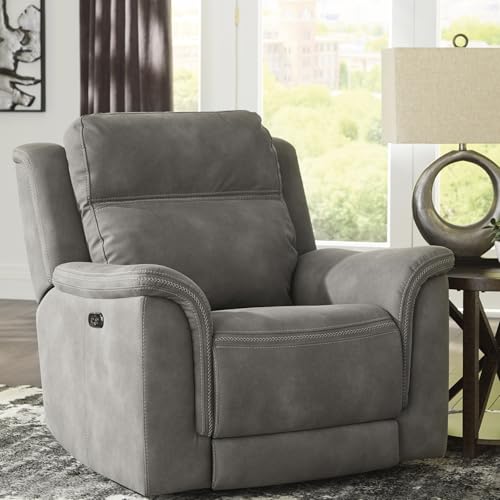 Signature Design by Ashley Contemporary Next-Gen DuraPella Power Recliner with Adjustable Headrest, One-Touch Control, Water Repellent Faux Leather, Gray - Image 3