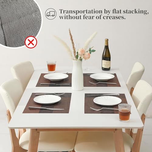 Image of Anugrah Dining Mats Table Mats PVC Placemats Heat-Resistant Placemat for Dining Tea Table Woven Vinyl Stain Resistant Table Mats Easy to Clean - 45x30 cm (Brown Black, 6)