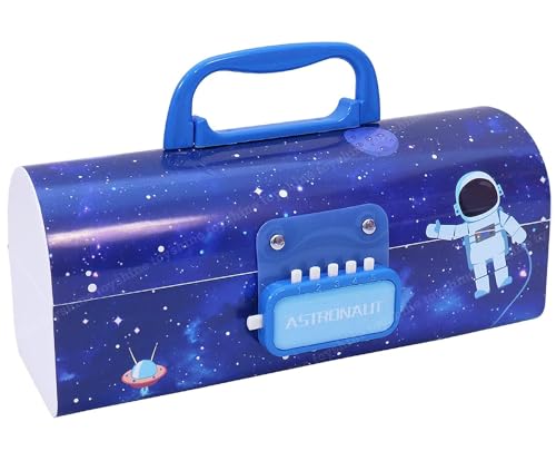 Image of LONGMIRE Plastic Pencil Box with Code Lock Pen Case Large Capacity Multi-Layer Multi-Function Storage Bag Secret Compartment Pencil Box for Kids- Multi-Color (Astronaut Password Lock)