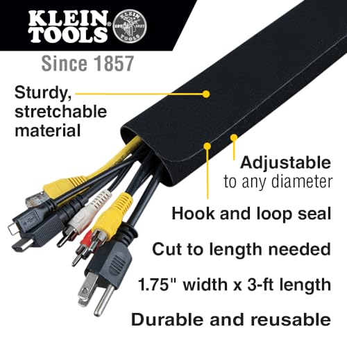 Klein Tools 450-330 Cable Management Sleeve, Cord Management for Home, Office or Job, 1-3/4-Inch Max Diameter, 3-Foot Length, Black, 2-Pack - Image 3