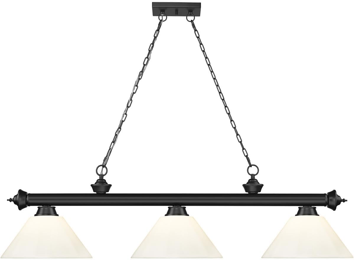 Z-Lite 2306-3MB-PWH Cordon Billiard Pendant, 3-Light 180 Total Watts, Matte Black