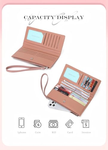 Women's Leather Wallet, Large Capacity Clutch with Phone Holder, Floral Embossed Design, Elegant Travel Purse Wristlet3