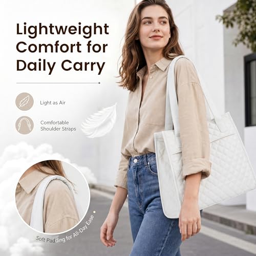 Image of Tote Bag for Women, Lightweight Quilted Puffer Tote Bag with Compartments, Spacious Work Shoulder Bag with Zipper for Travel