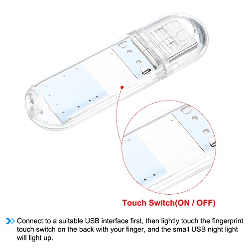 Image of PATIKIL USB Night Light, 4 Pack Portable Plug-in Small LED Light Stick with 3 Lamp Beads with Touch Sensor Switch USB Light for Bathroom Bedroom Reading Sleeping Camping, White /Warm