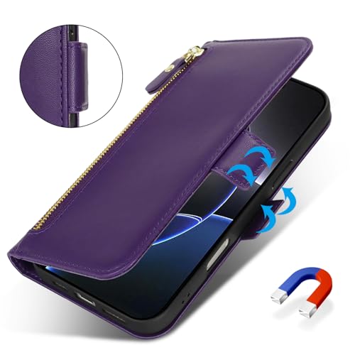 Étui iPhone 16 Pro Max anti-perte de cartes - Coque portefeuille avec fermeture zippée