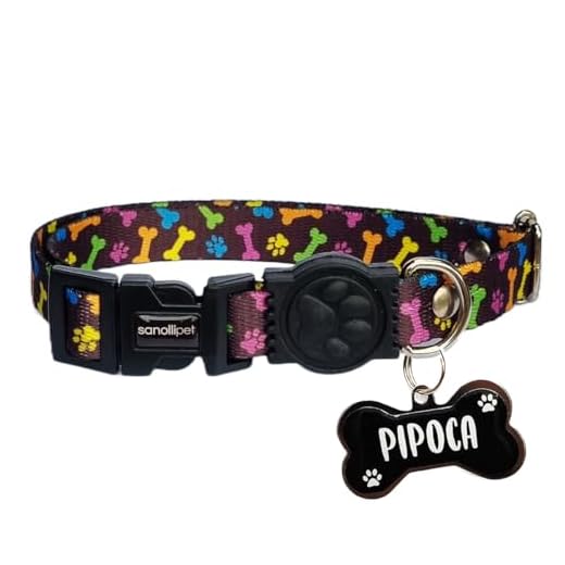 Kit Coleira Com Nome Frente e Verso Gravada Plaquinha de Identificação Plaqueta Personalizada Pingente Para Cachorro Gato Ajustável Ossinhho Colorido (Ossinhos Coloridos, P: Ajustável de 17 a 27cm)