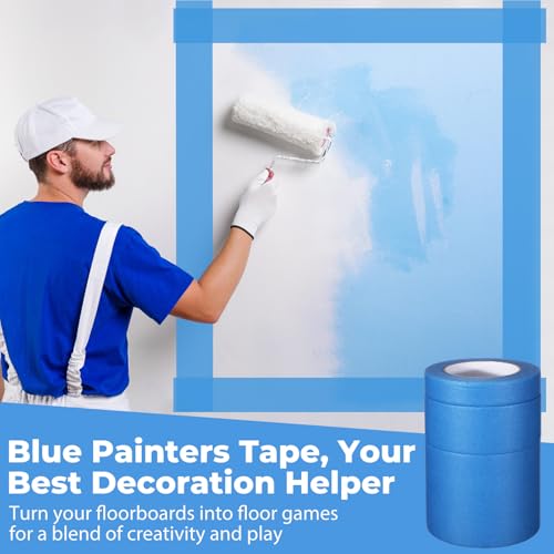 Image of Affrolling 3 Pack Wide Blue Painters Tape, 1 inch 2 inch 4'' x 60 Yard, Multi Size Painting Masking Tape, Clean Release Paper Tape for Home, Office, DIY Art, Crafts, Labeling, Decoration