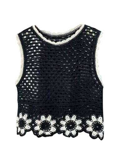 Image of GORGLITTER Women's Crochet Vest Hollow Out Sweater Tank Tops Summer Beach Sleeveless Knit Tops 2026