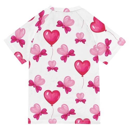 ALAZA Kids Rash Guard Girls Toddler Swim Shirts Short Sleeve Love Balloon UPF 50+ 3T2
