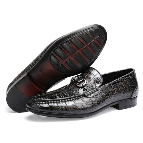 Classical Leather Alligator Printed Slip on Loafers, Fashion Dress Shoes Bit Loafers Buckle for Men2