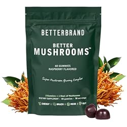 Betterbrand BetterMushrooms Nootropic Gummies, Raspberry, 60ct | 10 Functional Mushrooms, Supports Gut Health, Cognitive Function & Mental Clarity, Mushroom Gummy Supplement