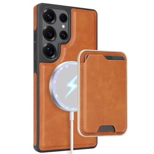 Étui en cuir authentique avec coque magnétique pour Samsung Galaxy S26 marron