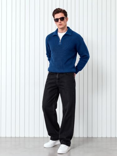 Image of Kvetoo Mens Woolen Sweater for Man Winter Quarter Zipper Knit Sweater Full Sleeve Office Wear Pullover