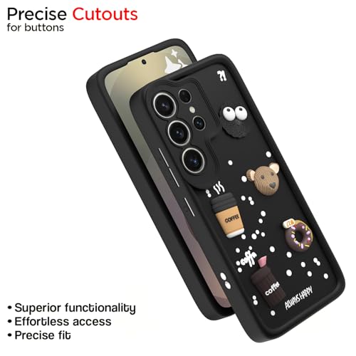 Image of Pikkme Back Cover for Samsung Galaxy S25 Ultra 5G | 3D Bear Silicone Cute & Fun Coffee Cartoon | Full Body Protection Bumper Case (Black)