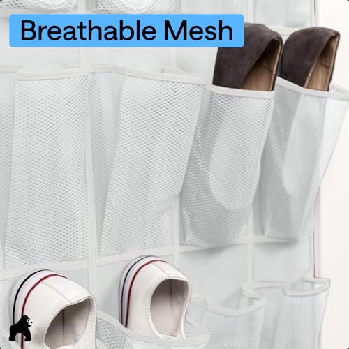 Image of Gorilla Grip Breathable Mesh Large 24 Pocket Shoe Organizer, Holds Up to 40 Pounds, Sturdy Hooks, Space Saving, Over Door, Storage Rack Hangs on Closets for Shoes, Sneakers or Home Accessories, White