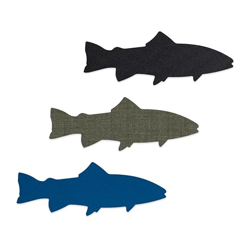 Image of GEAR AID Tenacious Tape Repair Patches - Peel-and-Stick Nylon Gear Patches for Jackets, Tents, Sleeping Bags, Backpacks, and Outdoor Gear - Fix Rips, Tears, and Holes, 3 Patches, Fish
