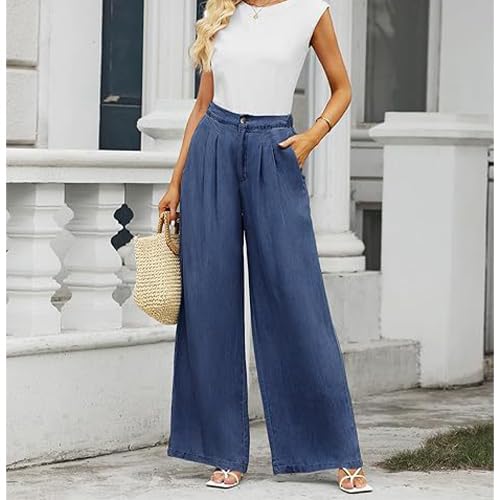 Women's Wide Leg Jeans High Waisted Elastic Waistband Casual Pants Suitable for Spring and Autumn4