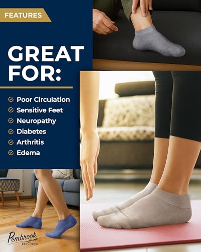 Image of Pembrook Bamboo Viscose Ankle Diabetic Socks for Women and Men - 6 Pairs, Moisture Wicking, Neuropathy and Edema, Black, White, Beige, Aqua, Blue, Navy
