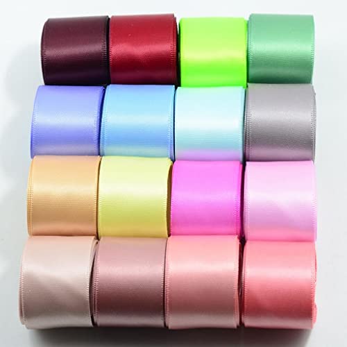 Premium 16 Colored Set Double Sided Satin Ribbon 25Mm - Ideal For Diy Crafts, Gift Wrapping, Hair Accessories And More - Polyester Material #TOP4
