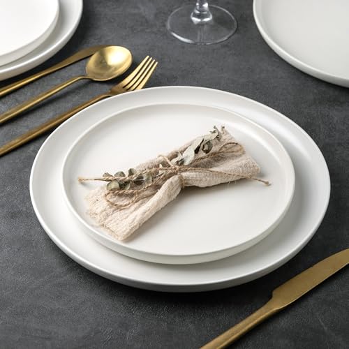 AmorArc Ceramic Dinnerware Sets, Wavy Rim Stoneware Plates and Bowls Sets,Dishwasher & Microwave & Oven Safe Dishes set, Service for 4 (12pc)-Matte White