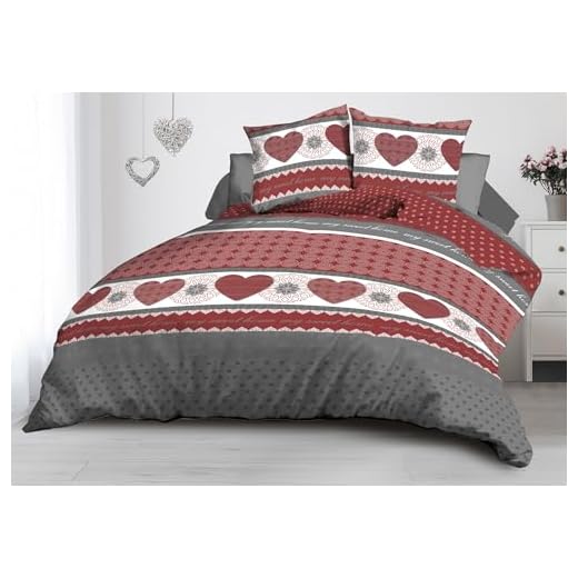 Le linge de Jules Parure Drap Plat + Drap-Housse 140x190 + 2 Taies - Microfibre - Coeurs Rouge