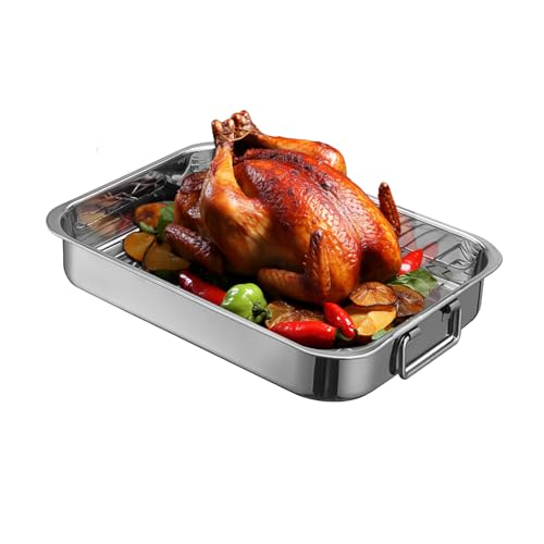 Turkey Roasting Pan - Stainless Steel Tray, Oven Safe Cookware,