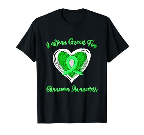 I Wear Green For Glaucoma Concientización Corazón Cinta Mariposa Camiseta