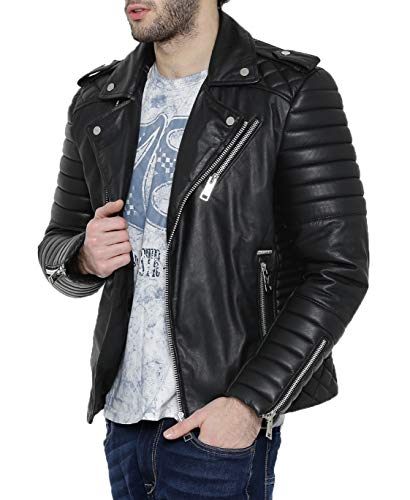 Image of leather Jacket Men - Quilted Cafe Racer Style Real Lambskin Motorcycle Leather Jackets For Mens