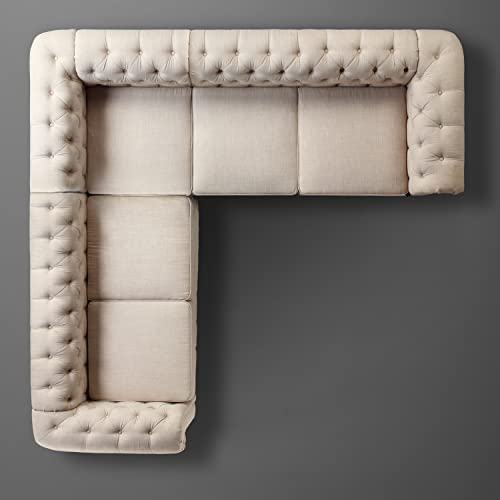 Rosevera Genevieve Upholstered Fine Polyester Collection Tufted Loveseat Couch, Contemporary Chesterfield Armrest,Sectional Sofa For Living Room Apartment, 5Seat, Linen Beige 5Seat #TOP4