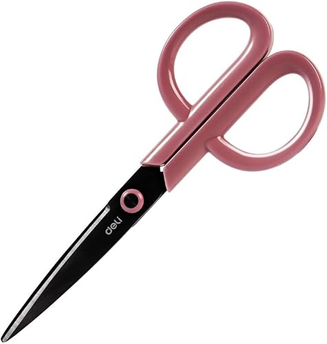 Deli Red Titanium-Plated Scissors 73x175mm – Rust-Resistant, Non-Stick, Small Serrated Blade
