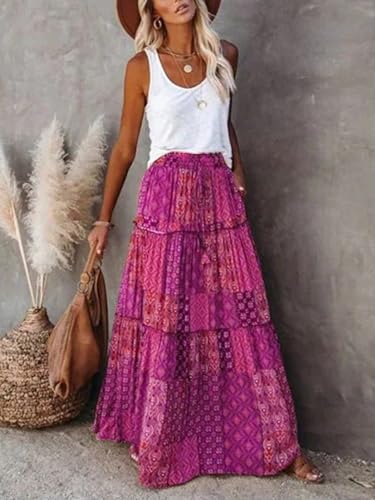 Women's Casual High Waist Tie Bohemian Style Paisley Print Long Maxi Skirt2