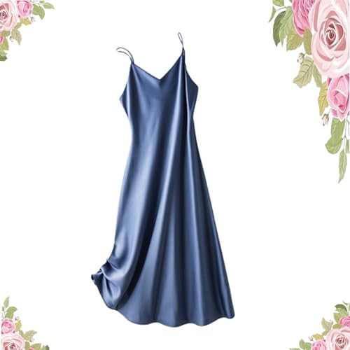 Robe longue à bretelles en satin bleu nuit, coupe fluide premium XXL