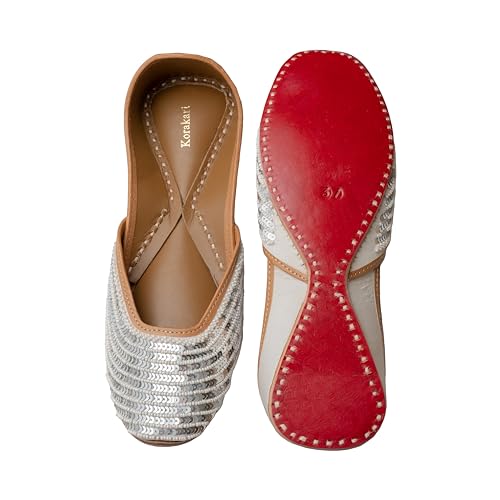 Image of KORAKARI Women's Traditional Ethnic Amber Punjabi Jutti, Leather Flat Comfortable Mojaris for Girls