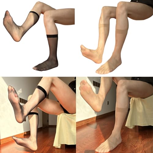 Mens Nylon Sheer Toe Suit Socks Extra Thin Business Dress Socks Stretchy See Through Formal Dress Over Calf Stockings2
