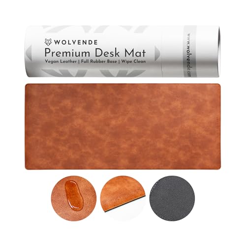 Wolvende Premium Distressed Faux Vegan Leather Desk Mat | Multifunctional Desk Pad for Home Office | (Brown/Tan, 15.75" x 36")