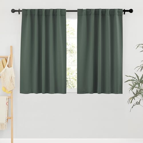 Image of RYB HOME Small Window Curtains Blackout, Privacy Thermal Insulating Drapes for Bedroom Bathroom Basement Cafe Classroom Window Decor, W 34 x L 45 inches, Dark Green, 2 Panels