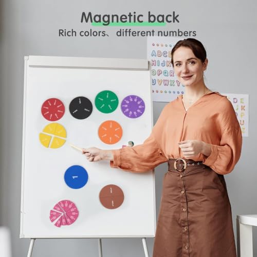 Image of 4 Pack Magnetic Fraction Circles 204 pcs Fraction Bars Set | Rainbow Math Manipulatives Learning Toy for Preschool Elementary School Classroom Educational Kit