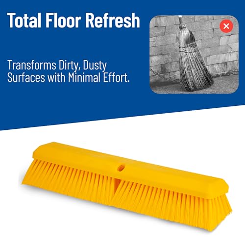 SPARTA Omni Sweep Plastic Push Broom Head, Heavy Duty, Industrial Broom With Color Code System For Outdoor, Indoor, Garage, Concrete, Patio, Kitchen, Bathroom, 18 Inches, Yellow