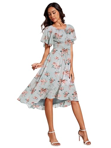Image of Ever-Pretty Women's Chiffon Crew Neck Empire Waist Wedding Guest Dress Summer Short Sleeve Semi Formal Dresses 02053