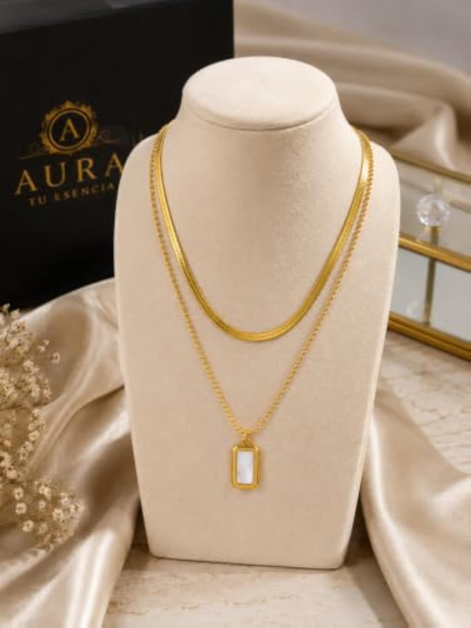 2-in-1 Layered Pendant Necklace Gold-Plated Aura Tu Esencia