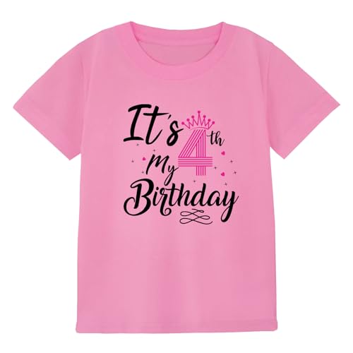 4th Birthday Shirt Girl Birthday Girl Shirt-Classic Crewneck Cotton Tees(US Age 4Years Pink Pink Crown 4)