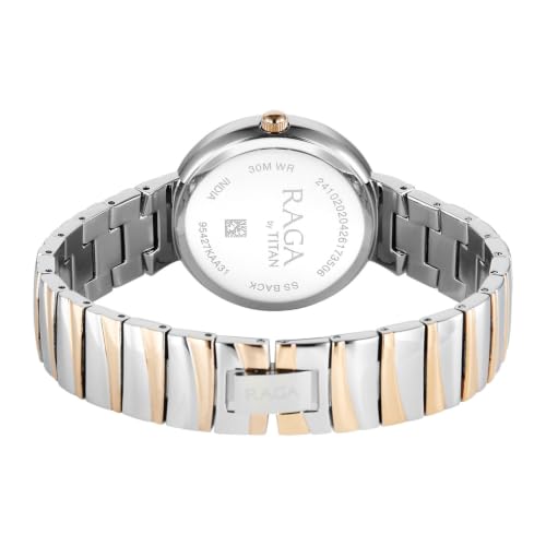 Image of Titan Raga Spotlight 2.0 Quartz Analog 3Hands Display Silver Dial IPRG+Steel Look Color Strap Watch for Women - 95427KM01