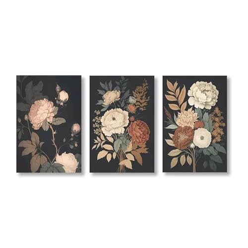 Impression sur toile au style fleurs foncées et art rétro