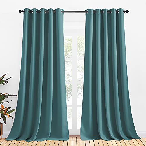 NICETOWN Bedroom Curtain Panels Blackout Draperies, Thermal Insulated Solid Grommet Blackout Curtains/Drapes (Sea Teal, One Pair, 70 by 95-inch) Sea Teal 70"W x 95"L (Pack of 2)