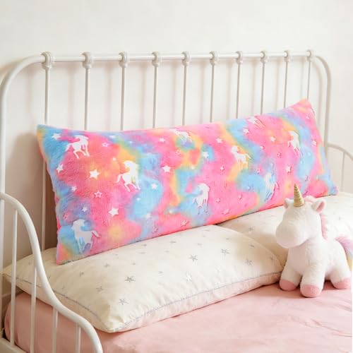 Image of Cloele Body Pillow Cover for Kids,Glow in the Dark,21x54 in,Unicorns | Fit 21x54in and 20x54in,Long Pillow Cases,Full Length Pillow Case,Ultra Soft,Body Pillow Pillowcase for Kids Girls,Decorative