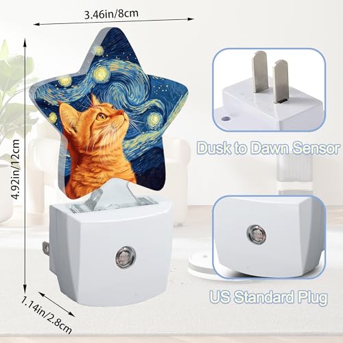 Image of Starry Night Cat Night Lights Plug Into Wall,Abstract Oil Painting Star Night Light for Kids,Nightlight with Dusk to Dawn Smart Sensor for Bedroom Bathroom Decor,Children Women Men Gift