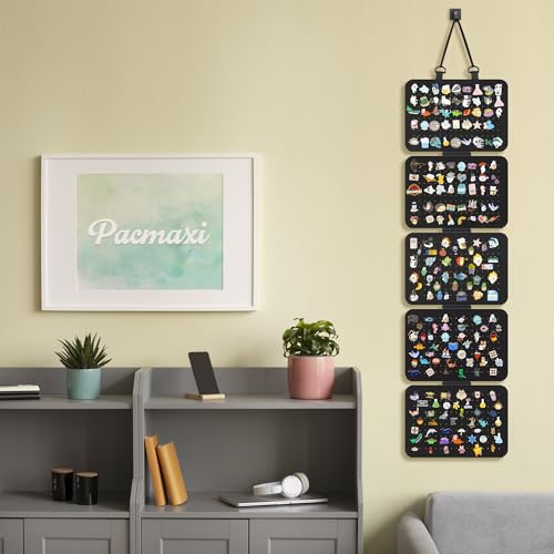 Image of Hanging Enamel Lapel Pin Display Panels Organizer With 5 Loose-leaf Board Pieces, Brooch Display Pages, Badge Collection Holder Holds At Least 120 Pins.(Pins Not Included) (black, rectangle)