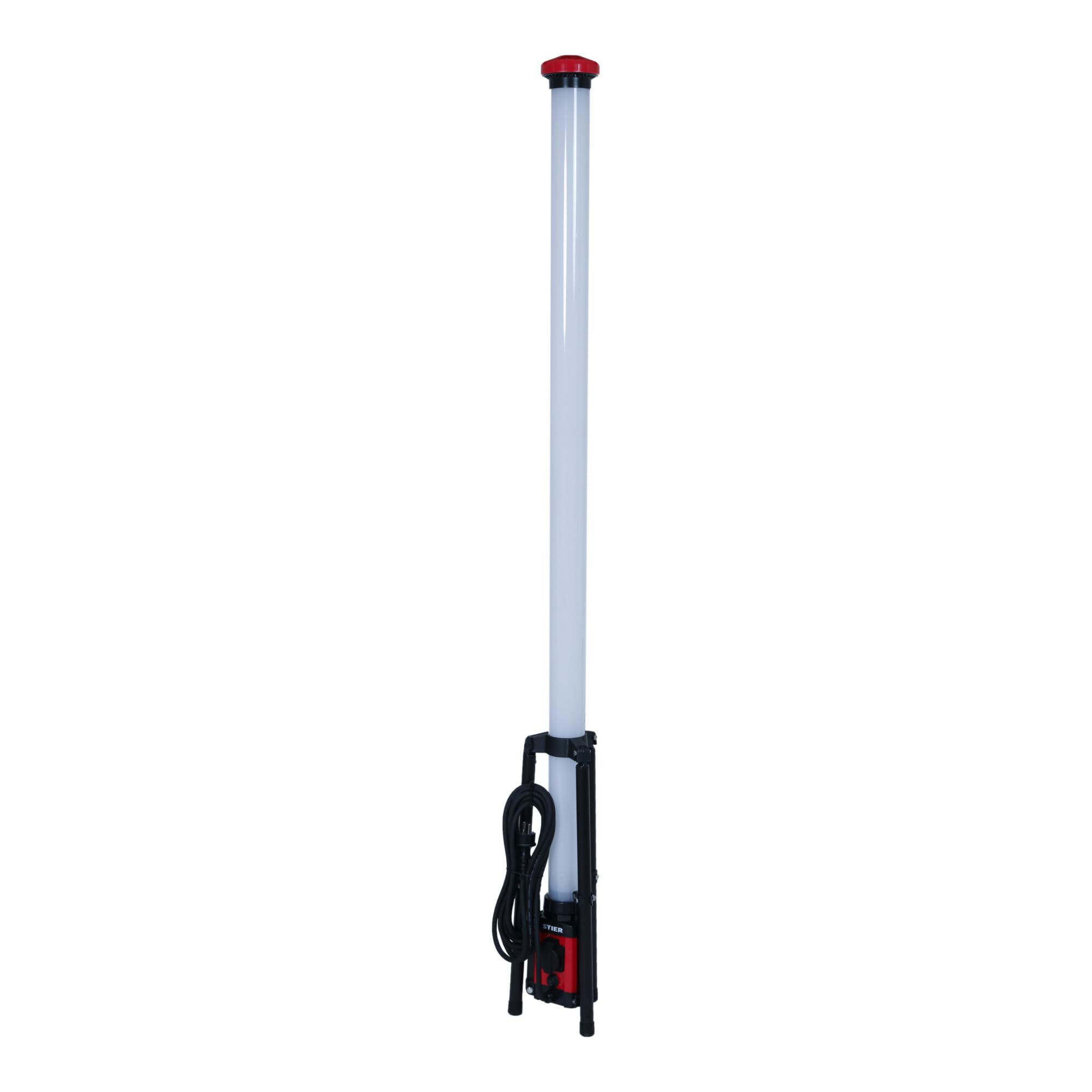 STIER LED Tower Baustrahler 360° 8280 Lumen 72W Strahler, 180cm Höhe, IP54-Schutz, mit Steckdose für externe Geräte, Baustellenlampe Arbeitsleuchte, Baulampe