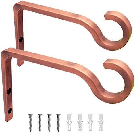 QIEGL Premium Hanging Bracket 6inch Decorative Hooks Brushed Bronze Al Alloy Metal Planter Hook Wall Plant Hanger for Lanterns, Bird Feeders, Wind Chimes, Home Decor Indoor & Outdoor 2 Pack
