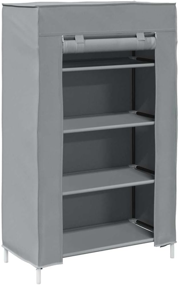 vidaXL Contemporary Grey Shoe Cabinet 23.8 x 11.8 x 38.2 in Non-Woven Fabric with Ample Storage Shelves for Home and Living Room Rack Shelf Cupboard Organizer Hall Holder Unit